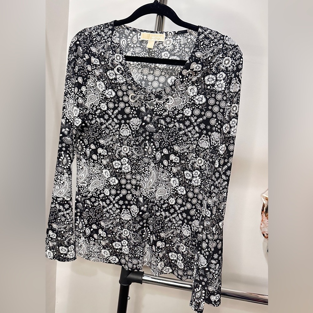 Michael Kors Designer Blouse, Black and White, Size Medium